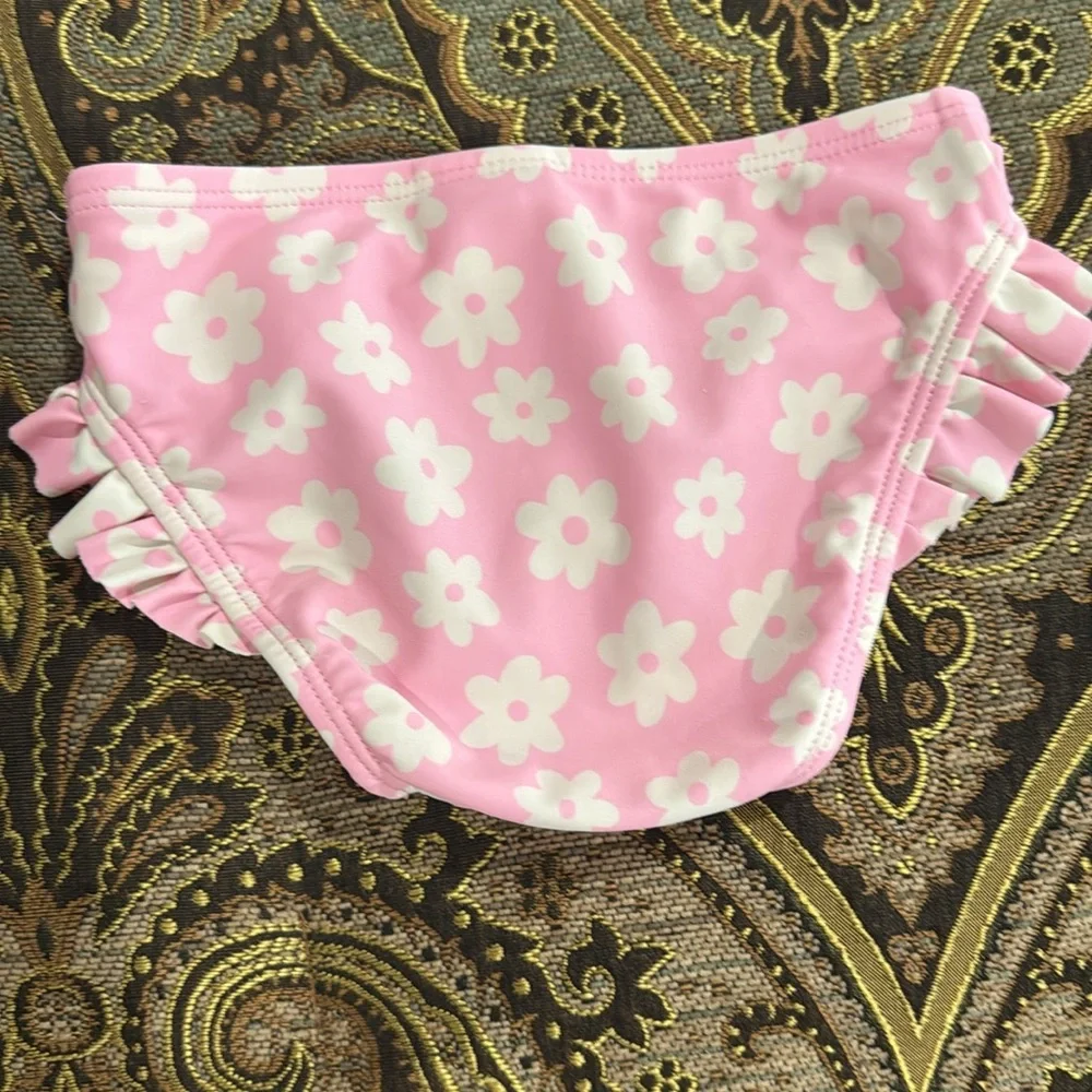 Old Navy Pink Floral 2 Piece Swim Set Rash Guard & Ruffle Bottom Baby 18-24 Mos